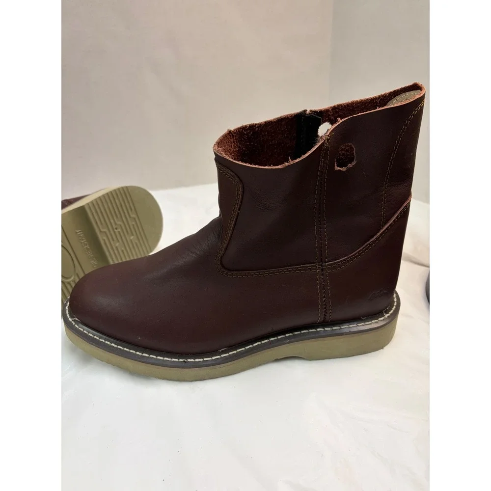 AdTec Mens Brown Leather Wellington Work Boots Pull On Wedge Sole Round Toe